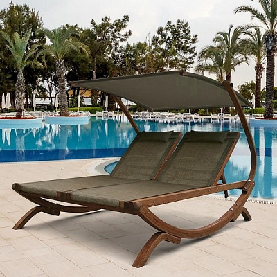 Шезлонг-лежак из сибирской лиственницы Afina Garden AFM-510B Olive Оливковый